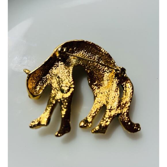 Leopard Cat Goldtone Brooch Pin Rhinestones Black Enamel Crystal Eyes Vtg - Picture 3 of 6